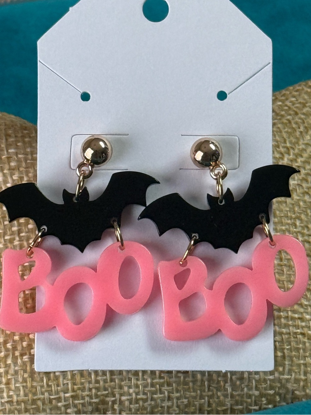 Halloween 'BOO' Bat Dangle Earrings Pink & Black NEW